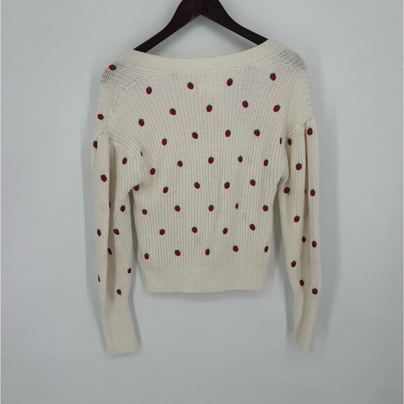 Anthropologie Maeve Embroidered Strawberry Sweater Cotton Size XS Square Neck - Picture 9 of 13